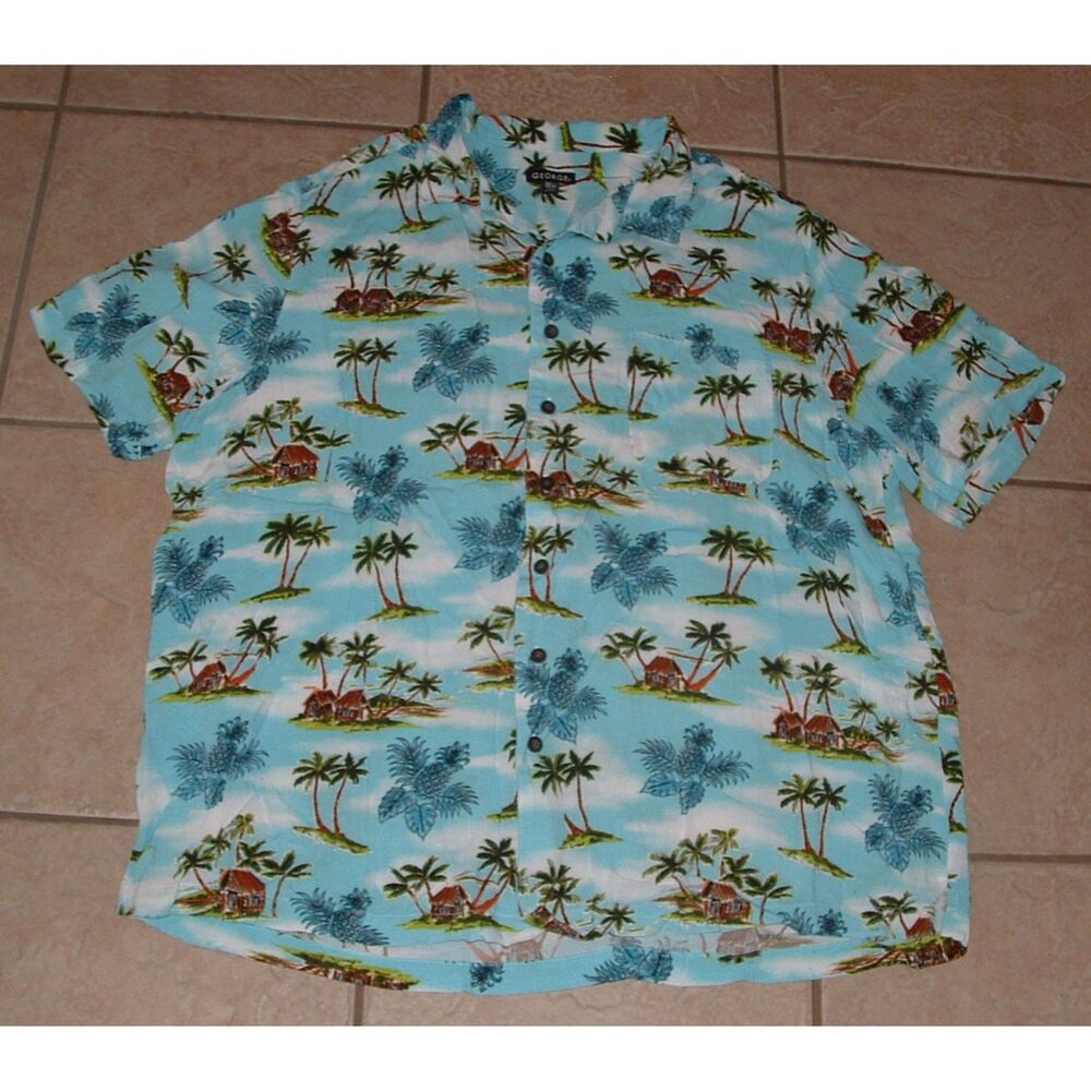 Mens Sz 2XL (50-52) Tropical Hawaiian Print Soft Rayon Button Up Shirt GEORGE